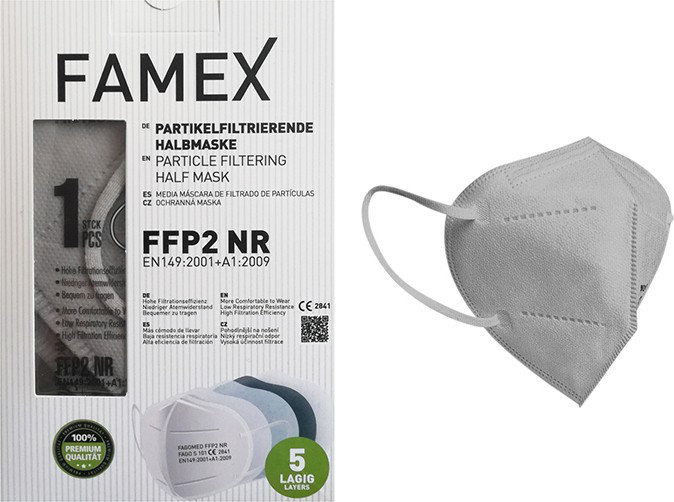Famex FFP2 NR Particle Filtering Half Mask Grey 10τμχ