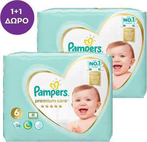 Pampers 1+1 Premium Care Jumbo Box Νo6 13+kg 2x38τμχ
