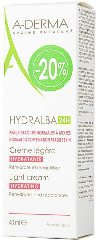 A-Derma Promo Hydralba 24h Light Hydrating Cream 40ml 