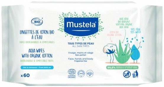 Mustela Organic Cotton Wipes with Water 60τμχ