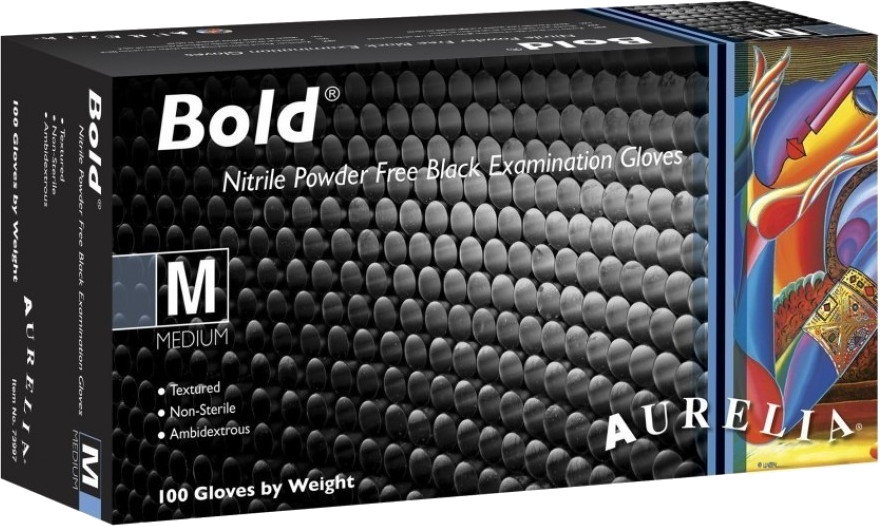 Aurelia Bold Black Nitrile Exam Gloves Medium 100τμχ