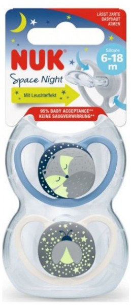 Nuk Space Night Πιπίλες Σιλικόνης 6-18m Σιλικόνης Μπλε-Γκρι