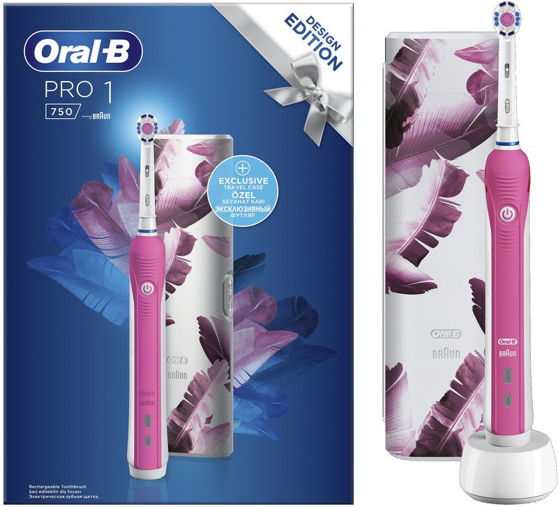 Oral B Pro 1 750 Design Edition Pink Toothbrush &Travel Case
