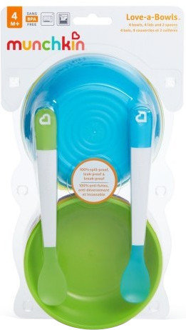 Munchkin Love-A-Bowls Set 4 Μπολ με Καπάκι & 2 Κουτάλια 4m+