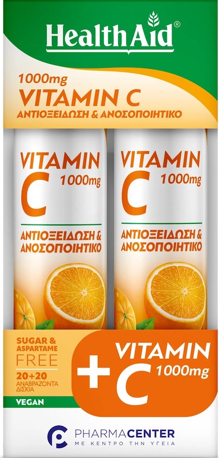 Health Aid Βιταμίνη C 1000mg Αναβράζοντα Δισκία Πορτοκάλι 2x20eff.tabs