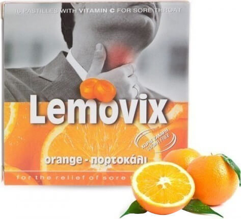 Lemovix Pastilles with Vit, C for Sore Throat Orange 16τμχ