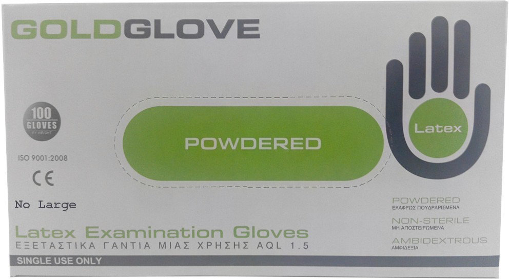 Goldglove Latex Examination Gloves Large with Powder 100τμχ