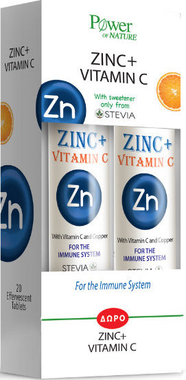 Power Health 1+1 Zinc + Vitamin C 1000mg με Στέβια 20eff.tab
