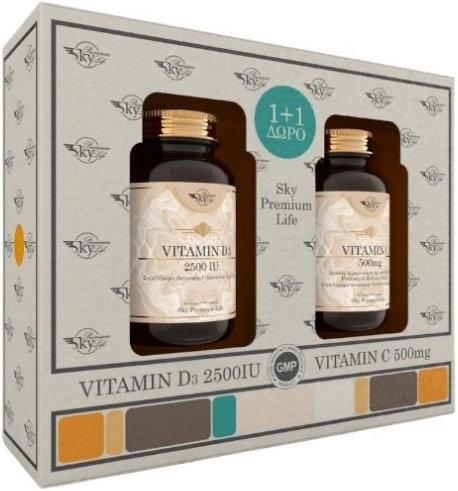 Sky Premium Life Vitamin D3 2500 IU & Vitamin C 500mg 2x60