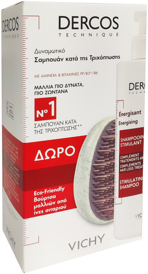 Vichy Dercos Energising Shampoo Anti-Hair Loss 400ml+Βούρτσα