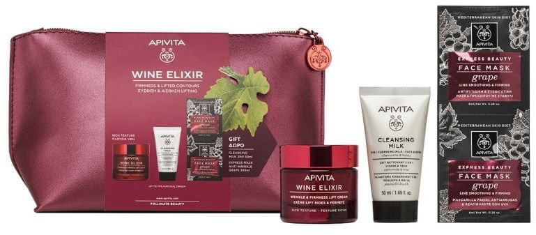 Apivita Wine Elixir Care Set with Face Cream for Dry Skin