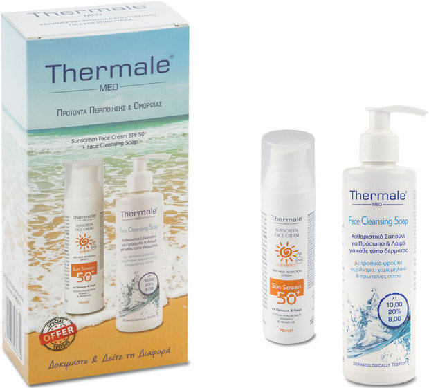 Thermale Med Sunscreen Face Cream SPF50+Face Cleansing Soap Thermale Med Sunscreen Face Cream SPF50+Face Cleansing Soap