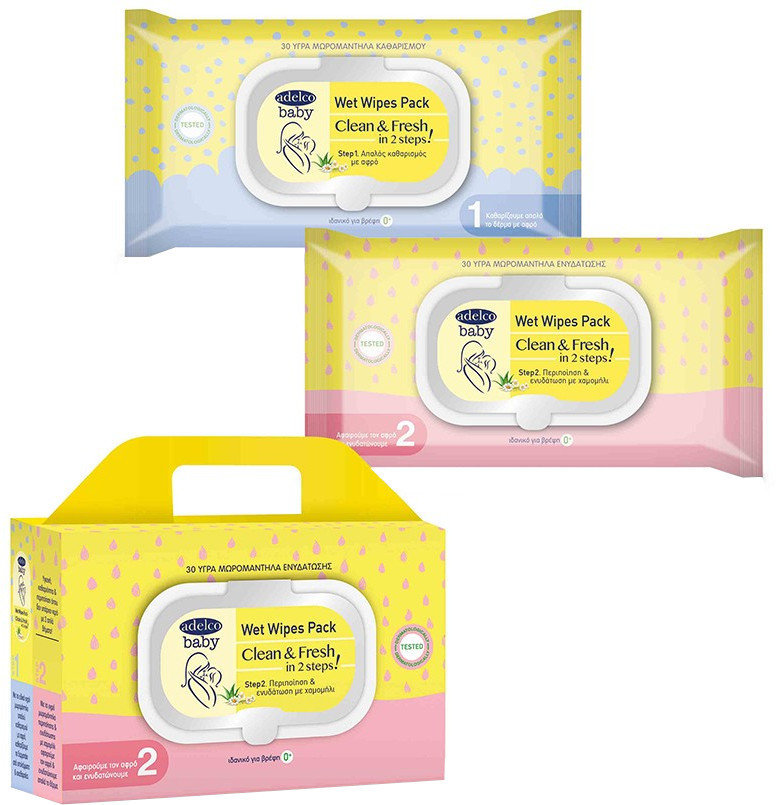 Adelco Baby Wet Wipes Clean & Fresh In 2 Steps 60τμχ