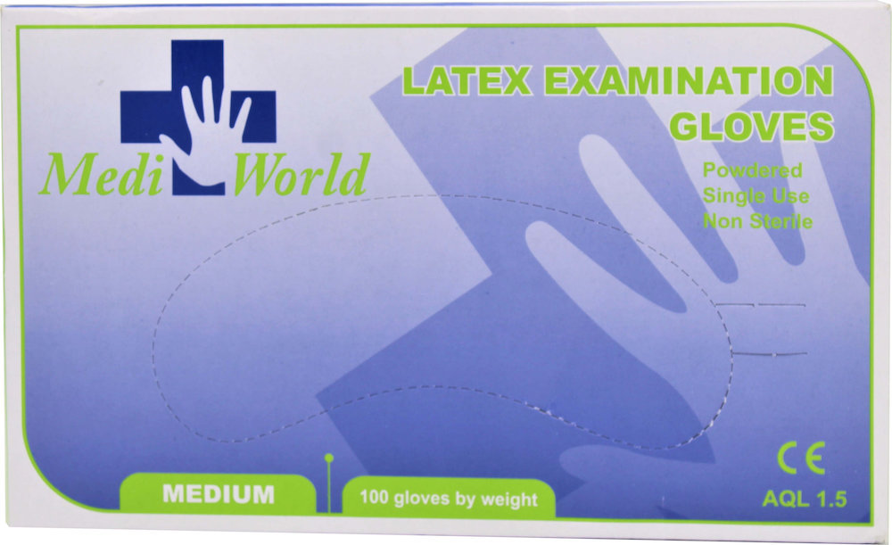 Medi World Latex Examination Gloves Medium 100τμχ