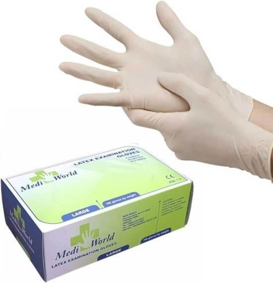 Medi World Latex Examination Gloves Large 100τμχ