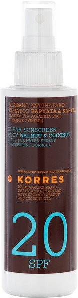 Korres Clear Spray Body Walnut & Coconut SPF20 150ml
