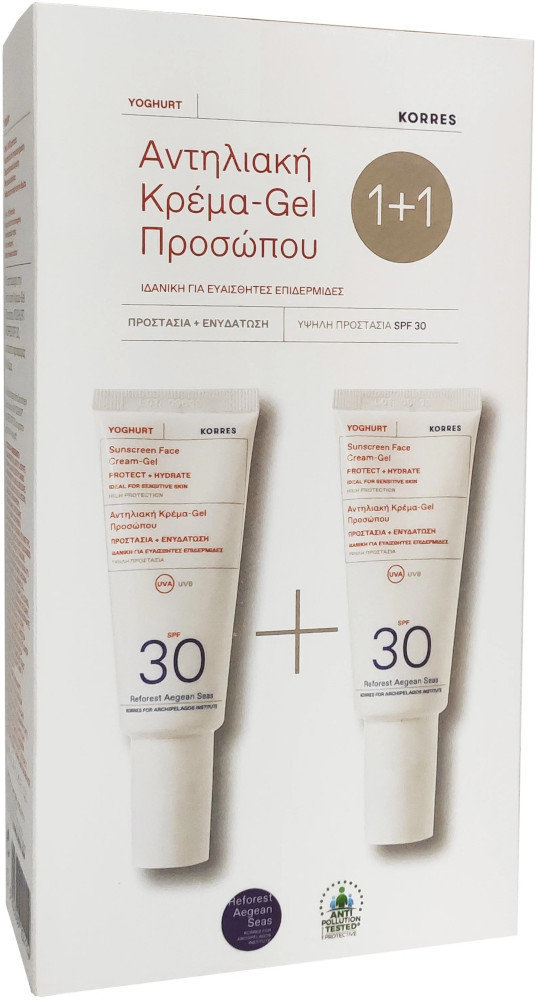 Korres 1+1 Yoghurt Sunscreen Face Cream Gel SPF30 2x40ml