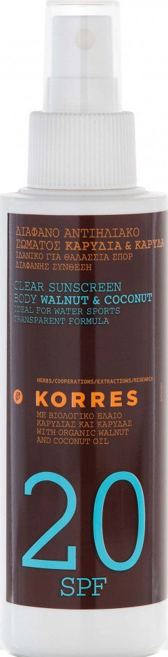Korres Walnut & Coconut Clear Sunscreen Body SPF20 150ml