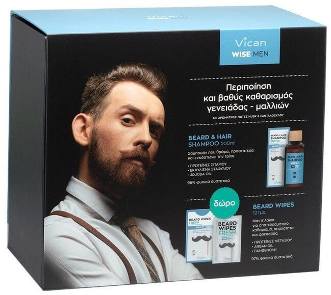 Vican Wise Men Beard Hair Shampoo Fresh & Bread Wipes Fresh 