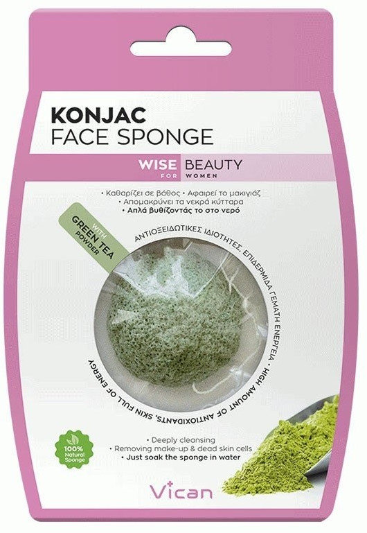Vican Wise Beauty Konjac Face Sponge Green Tea Powder 1τμχ