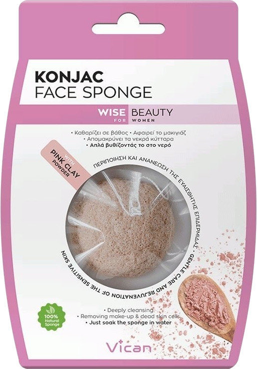 Vican Wise Beauty Konjac Face Sponge Pink Clay Powder 1τμχ