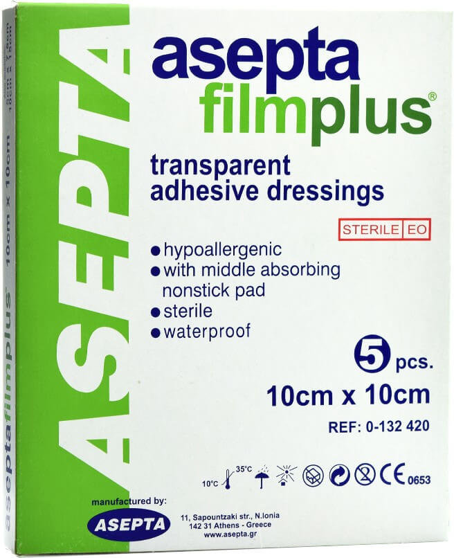Asepta Film Plus Waterproof Adhesive Dressing 10cmx10cm 5τμχ