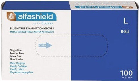 Alfashield Blue Nitrile Large Poweder Free 100τμχ