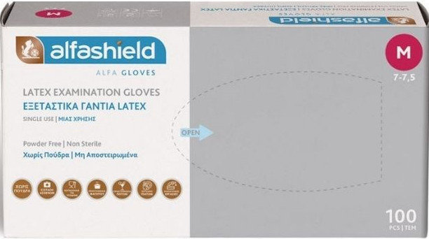 AlfaShield Alfa Gloves Latex Examination Gloves M 100τμχ