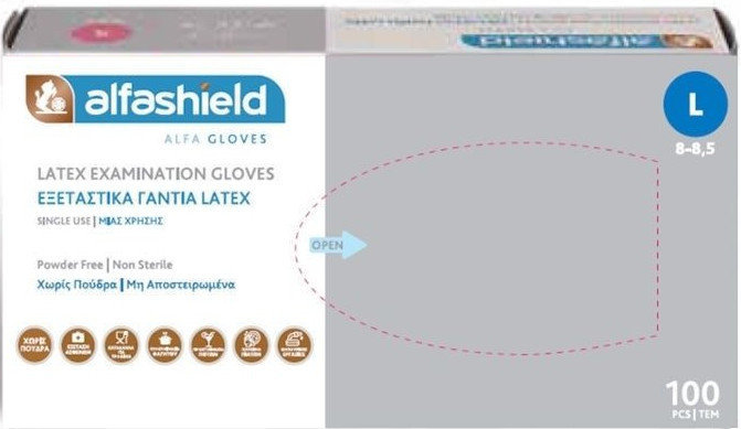 AlfaShield Alfa Gloves Latex Examination Gloves Large 100τμχ