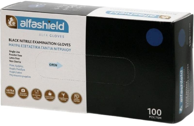 AlfaShield Nitrile Examination Gloves X-Large Black 100τμχ