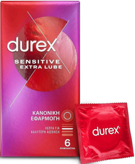 Durex Sensitive Extra Lube Condoms 6τμχ Durex Sensitive Extra Lube Condoms 6τμχ