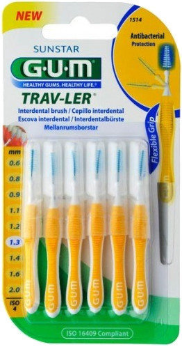 Sunstar Gum Trav-Ler Interdental Brush 1.3mm Yellow 6τμχ