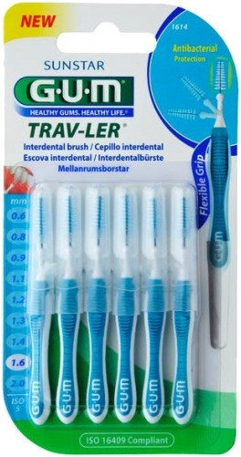 Sunstar Gum Trav-Ler Interdental Brush 1.6mm Blue 6τμχ