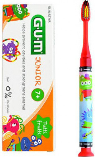 Sunstar Gum Junior Light Up Soft Red Toothbrush & Toothpaste