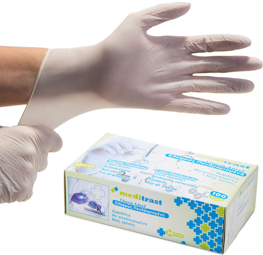 Meditrast Slightly Powdered Latex Gloves Medium 100τμχ