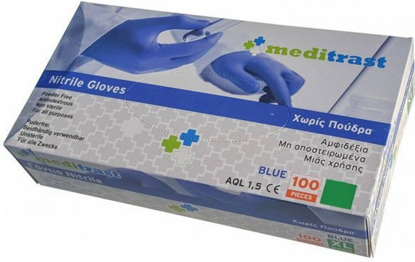 Meditrast Nitrile Gloves Blue without Powder 100τμχ