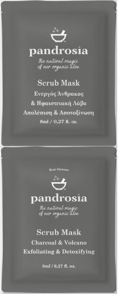 Pandrosia Charcoal & Black Lava Scrub Face Mask 2x8ml
