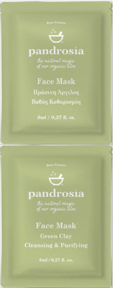 Pandrosia Green Clay Face Mask, Cleansing & Purifying 2x8ml