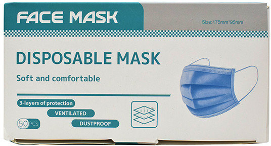 Disposable Face Mask 3-Layer Blue Elastic EarLoops 50τμχ