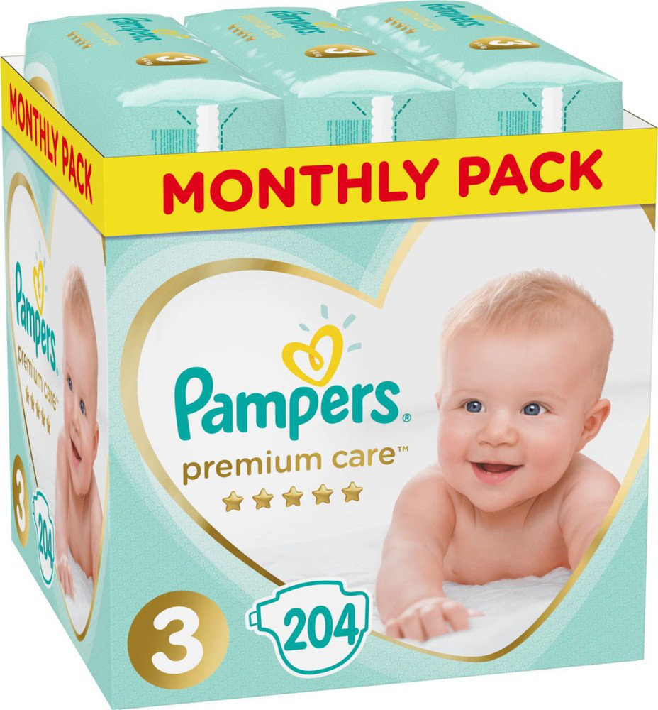 Pampers Premium Care No3 Monthly Pack Midi 6-10 kg 204τμχ Pampers Premium Care No3 Monthly Pack Midi 6-10 kg 204τμχ