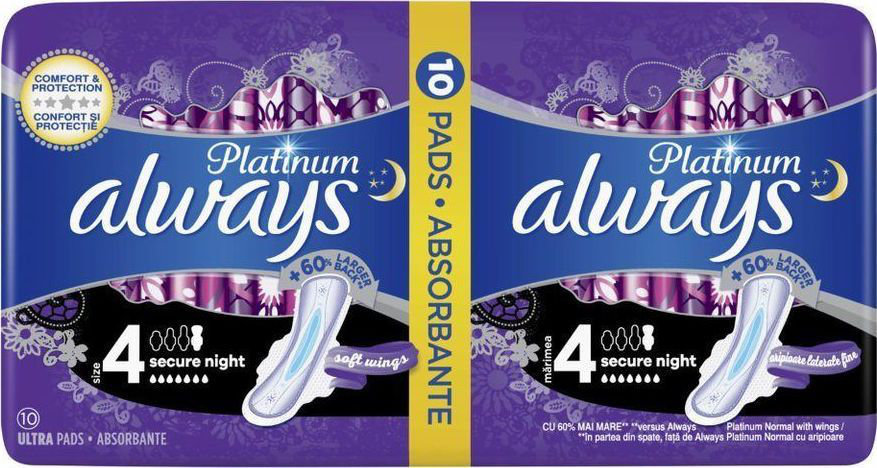Always Platinum Secure Night SanitaryNapkin with Wings 10τμχ