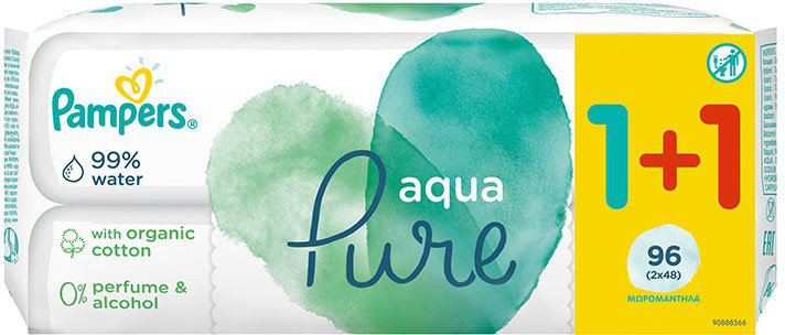 Pampers 1+1 Aqua Pure Baby Wipes 2x48τμχ