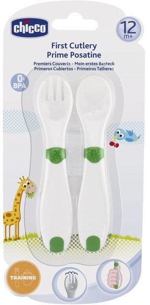 Chicco First Cutlery Set White 12m+ 2τμχ Chicco First Cutlery Set White 12m+ 2τμχ