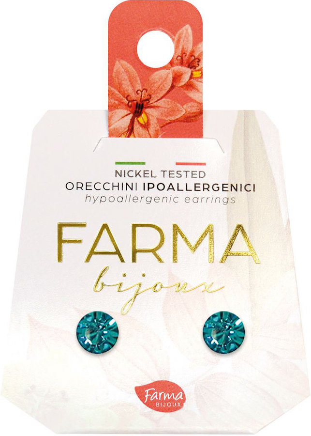 Farma Bijoux Υποαλλεργικά Σκουλαρίκια Ζιργκόν Μπλέ 6,2mm
