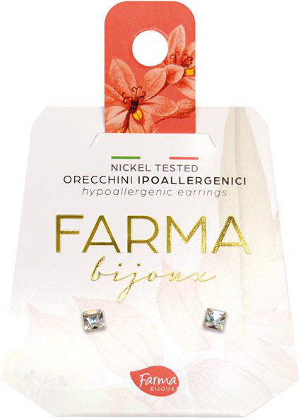 Farma Bijoux Υποαλλεργικά Σκουλαρίκια Κρύσταλλα Τετράγωνα 3m