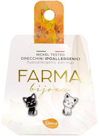 Farma Bijoux Σκουλαρίκια Γατάκια Μαύρο-'Ασπρο 10mm