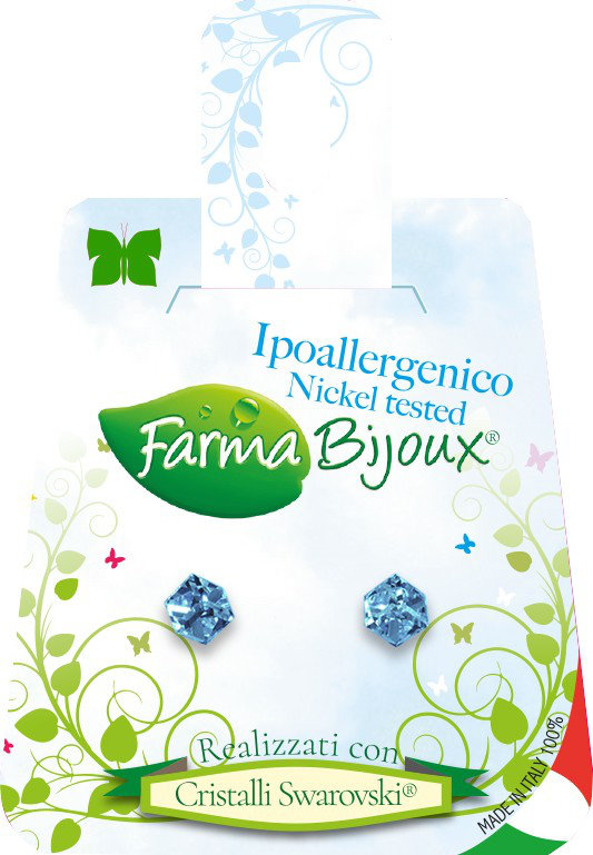 Farma Bijoux Υποαλλεργικά Σκουλαρίκια Cube 6mm Acquamarina