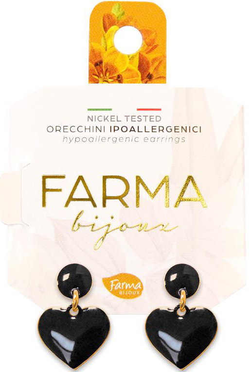 Farma Bijoux Σκουλαρίκια Κρεμαστές Μαύρες Καρδιές 20,0mm