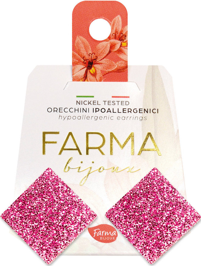 Farma Bijoux Σκουλαρίκια Τετράγωνα Κουμπιά Ροζ 20mm (LQ27G)