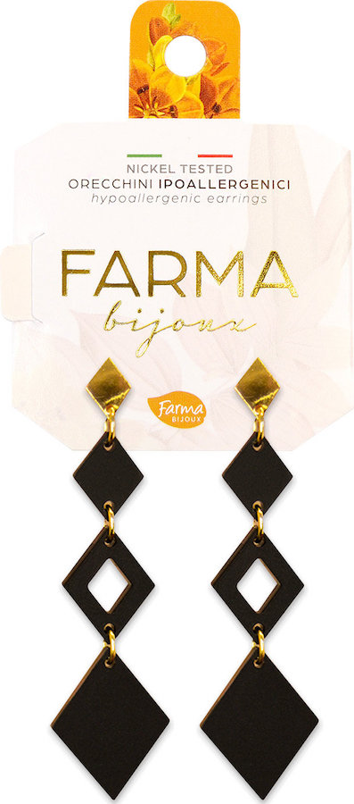 Farma Bijoux Σκουλαρίκια Μακριά Μενταγιόν Μάυρα L65mm